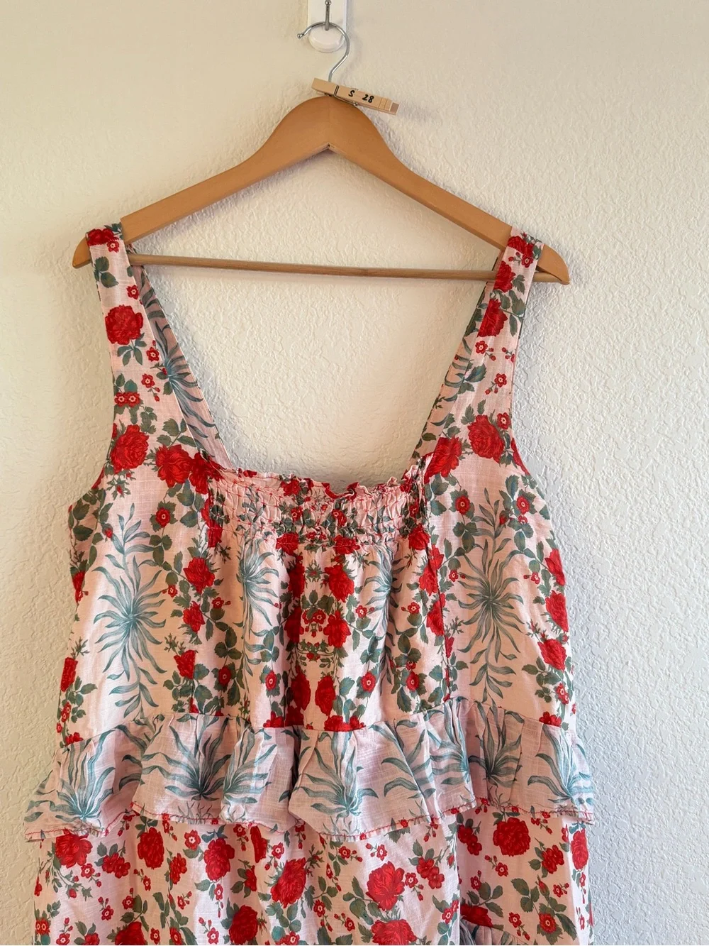 Anthropologie Pink Floral Tiered Sundress with Red Accents - Picture 6 of 13